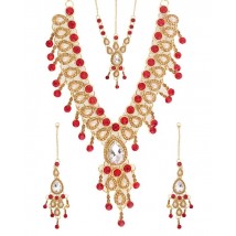 Lead Jewellery Set Red with Tikka and Earrings