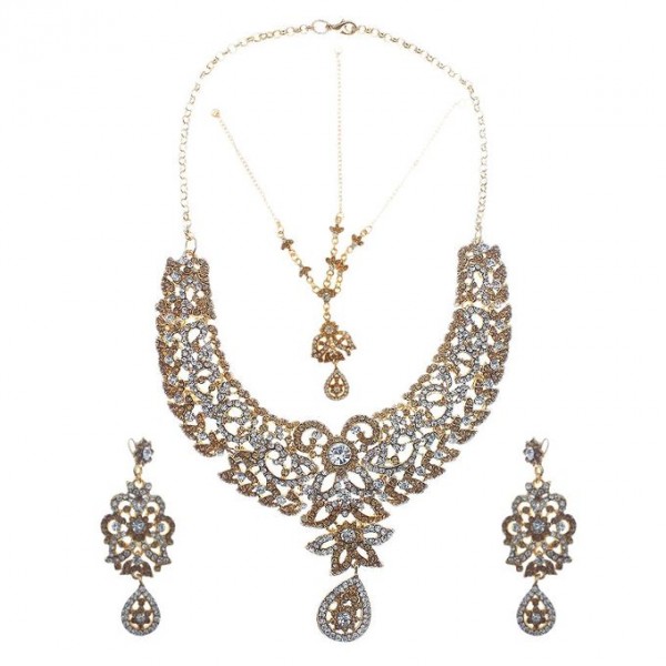 Lead Jewellery Set Champagne and Silver Stones for Her