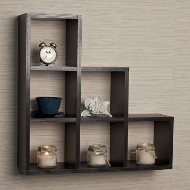 Stepped 6 Cubby Decorative Wall Shelf - Available in Beige and Brown Color