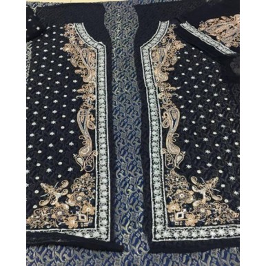 3 Piece Unstitched Chiffon Embroidered Dress with Jamawar Lower- RSS183