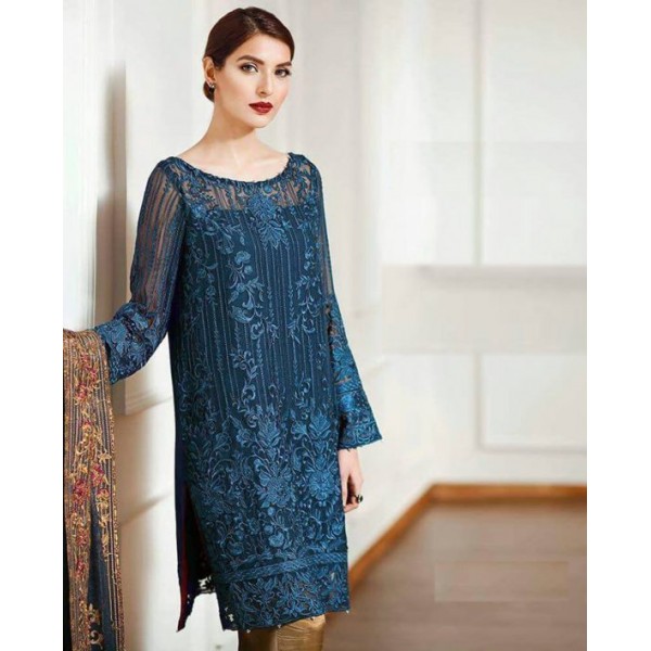 3Piece Unstitched Chiffon Embroidered Dress with Silk Trouser - SF-081