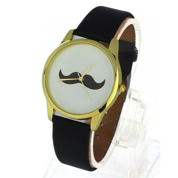 Black Leather Strap Mustache Watch - Buyon.pk