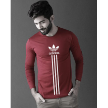 Maroon Full Sleeves Printed Cotton T shirt For Him