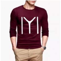 Maroon Full Sleeves Ertugrul Printed Cotton T shirt For Him