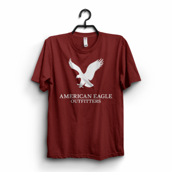Maroon American Eagle Printed Cotton T shirt