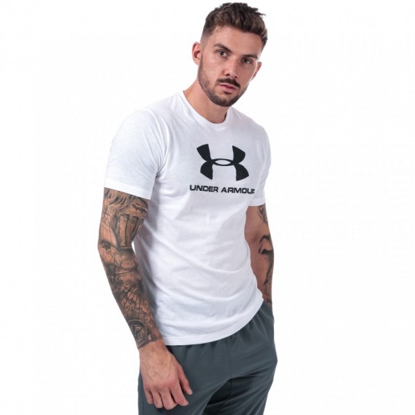 White Under Armor Printed Cotton T shirt For Him