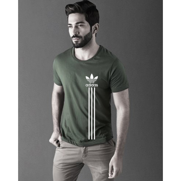Army Green Adidas Printed Cotton T shirt For Him