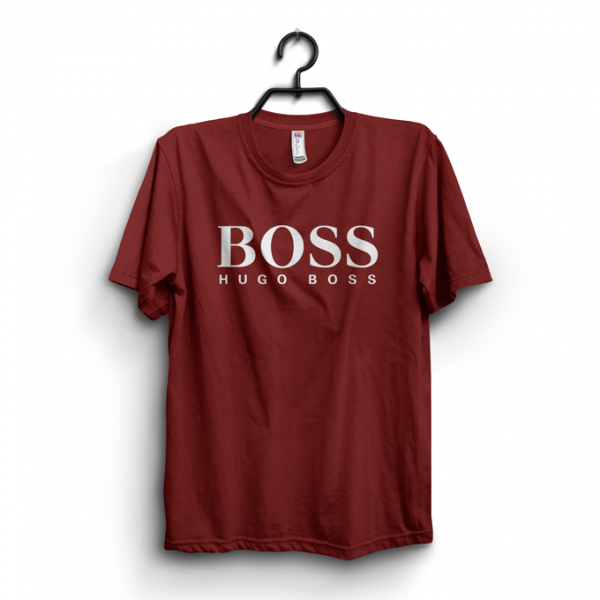 Maroon Boss Printed Cotton T shirt For Him