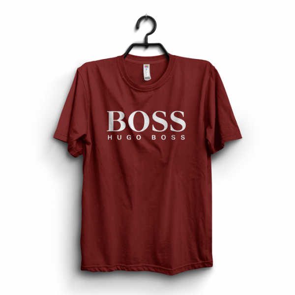 Maroon Boss Printed Cotton T shirt For Him - Buyon.pk