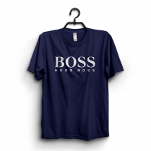 Navy Blue Boss Printed Cotton T shirt For Him