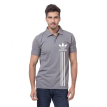 Steel Grey Printed Polo Shirt For Him