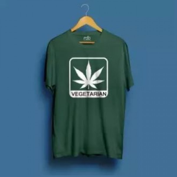 Green Printed Cotton T shirt For Him