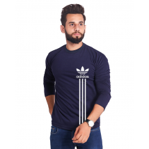 Navy Blue Full Sleeves Adidas Printed Cotton T shirt For Him