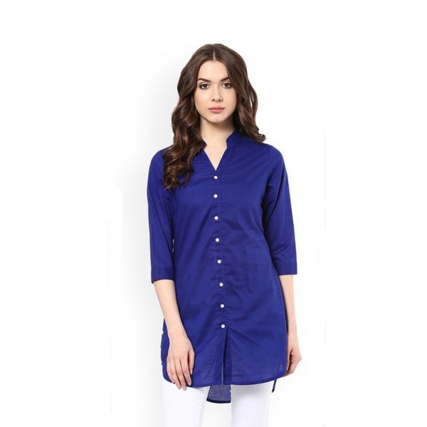 Royal Blue Button Down Shirt For Women - Buyon.pk