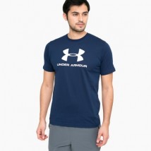 Navy Blue Under Armor Printed Cotton T shirt For Him