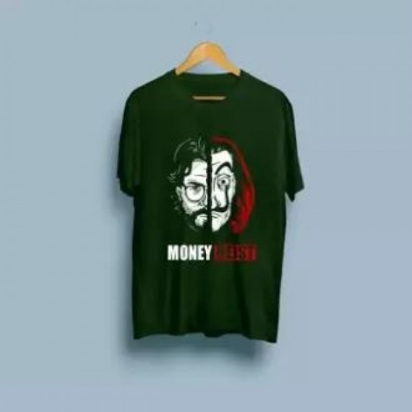 Green Money Heist Printed Cotton T shirt For Him