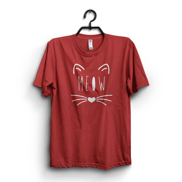 Red Meow Printed Cotton T shirt For Women