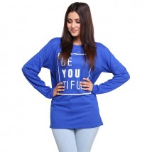 Royal Blue Half Sleeves Be-You-Tiful Printed Cotton T shirt For Her