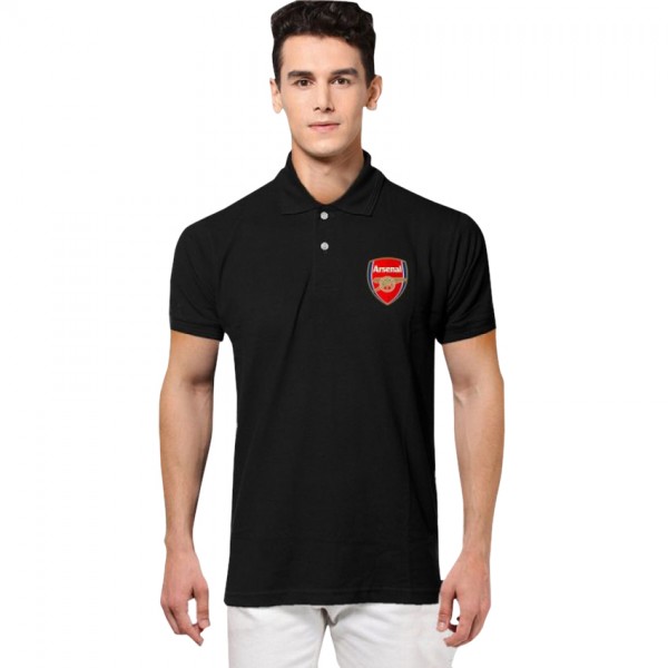 Arsenal Logo Black Cotton Polo Shirt For Him