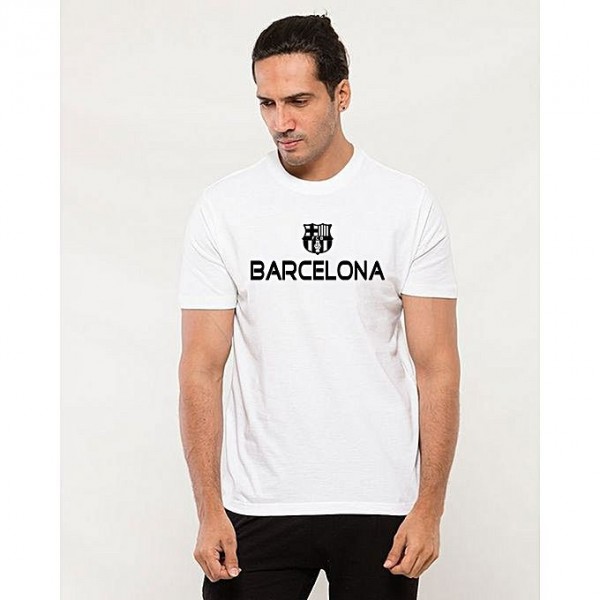 White Barcelona Printed T shirt For Him