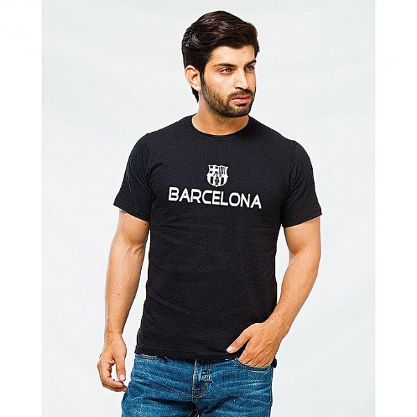 Black Barcelona Printed T shirt For Him