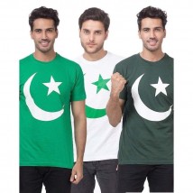 Pack of 3 Multicolour Cotton Pakistani Flag Printed T-Shirt For Men