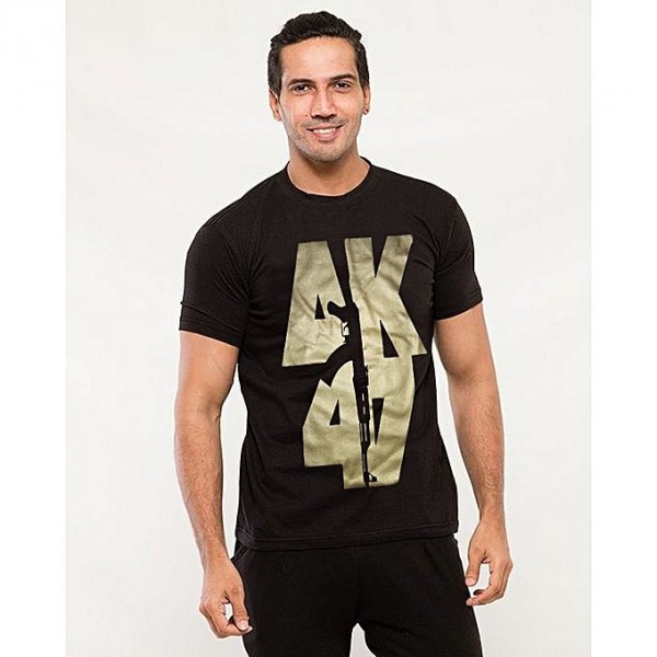 Black color AK-47 Printed T shirt For Him - Buyon.pk