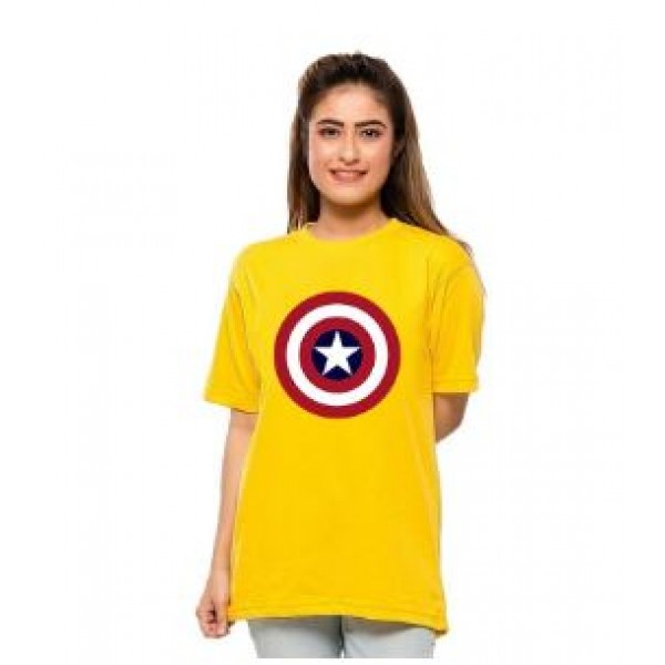 Yellow Captain America Printed Cotton T shirt For Her