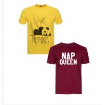 Pack of 02 Cotton Printed T shirts For Her in Yellow and Maroon