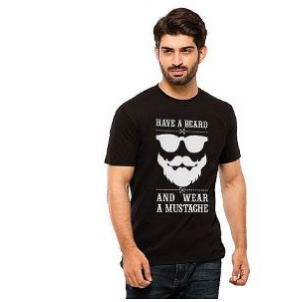 Black Have Beared Printed Cotton T shirt For Him