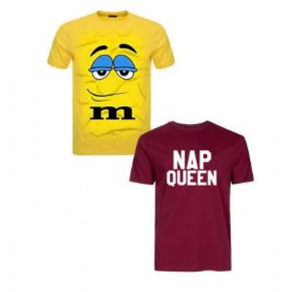 Pack of 02 Cotton Printed T shirts in yellow and maroon colour