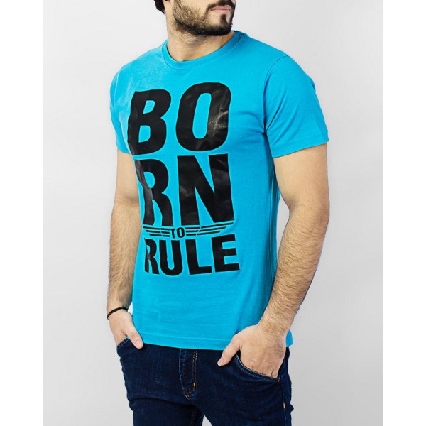Turqoise Born To Rule Printed Cotton T shirt