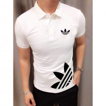 White Cotton Adidas Printed Polo Shirt For Him