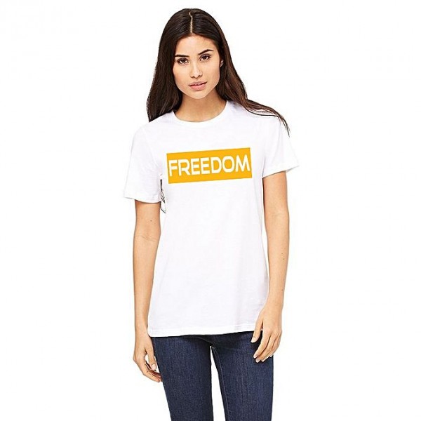 White Half Sleeves Freedom Printed T shirt For Her