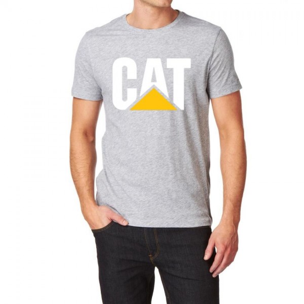 Heather Grey CAT Printed Trendy T shirt For Him