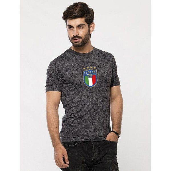 Charcoal Round Neck Half Sleeves Italia Printed T shirt For Him