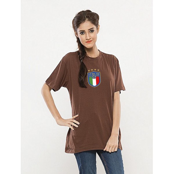 Brown Round Neck Half Sleeves ITALIA Printed T shirt