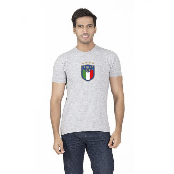 Heather Grey Round Neck Half Sleeves Italia Printed T shirt For Him
