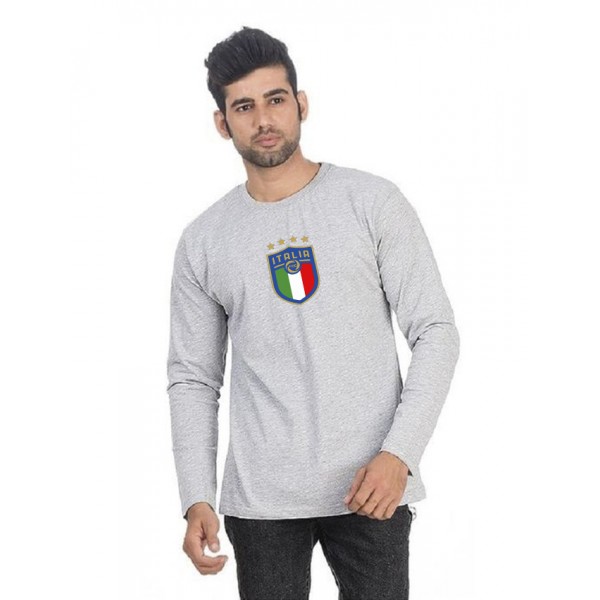 Grey Round Neck Full Sleeves ITALIA Printed T shirt For him