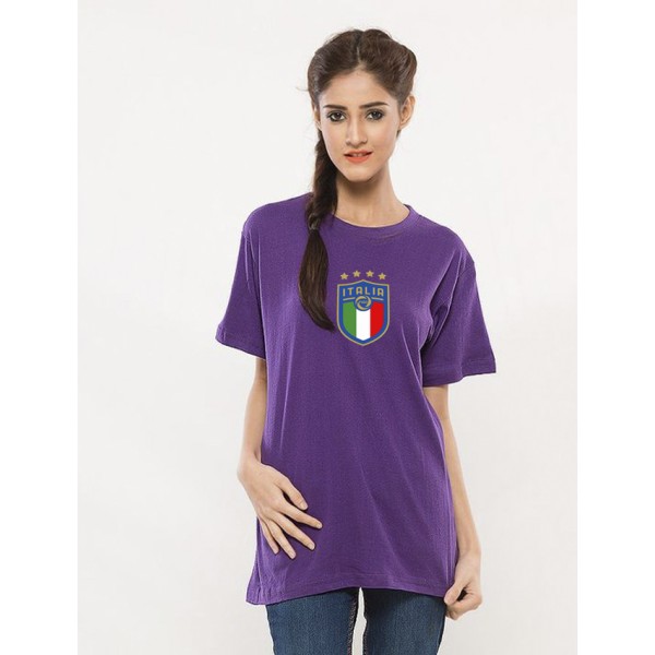 Purple Round Neck Half Sleeves ITALIA Printed T shirt