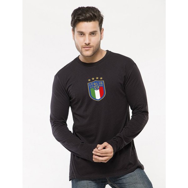 Black Round Neck Full Sleeves Italia Printed T shirt For Him