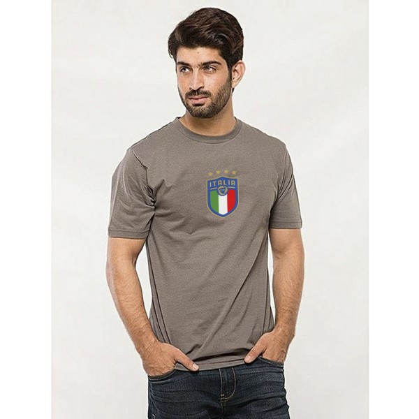 Steel Grey Round Neck Half Sleeves ITALIA Printed T shirt