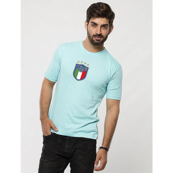 Turquoise Round Neck Half Sleeves ITALIA Printed T shirt