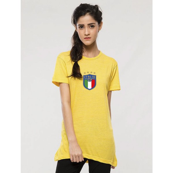 Yellow Round Neck Half Sleeves ITALIA Printed T shirt
