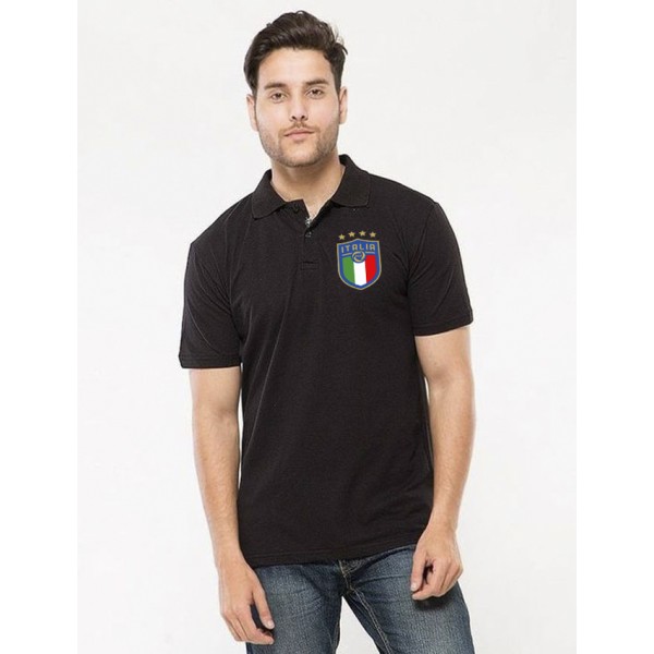 Black ITALIA Printed Cotton Polo Shirt
