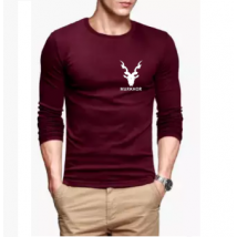 Maroon Full Sleeves Markhor Printed Cotton T shirt For Him