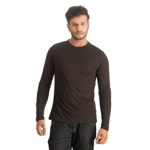 Mens Charcoal Round Neck Full Sleeves Cotton T shirt