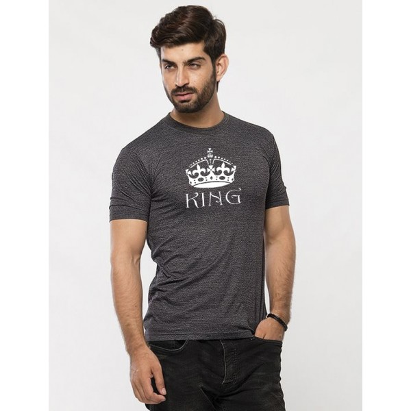 Charcoal Round Neck Half Sleeves KING Printed T shirt
