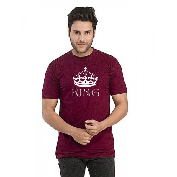 Maroon Round Neck Half Sleeves KING Printed T shirt