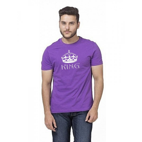 Purple KING Printed Cotton T shirt For Him